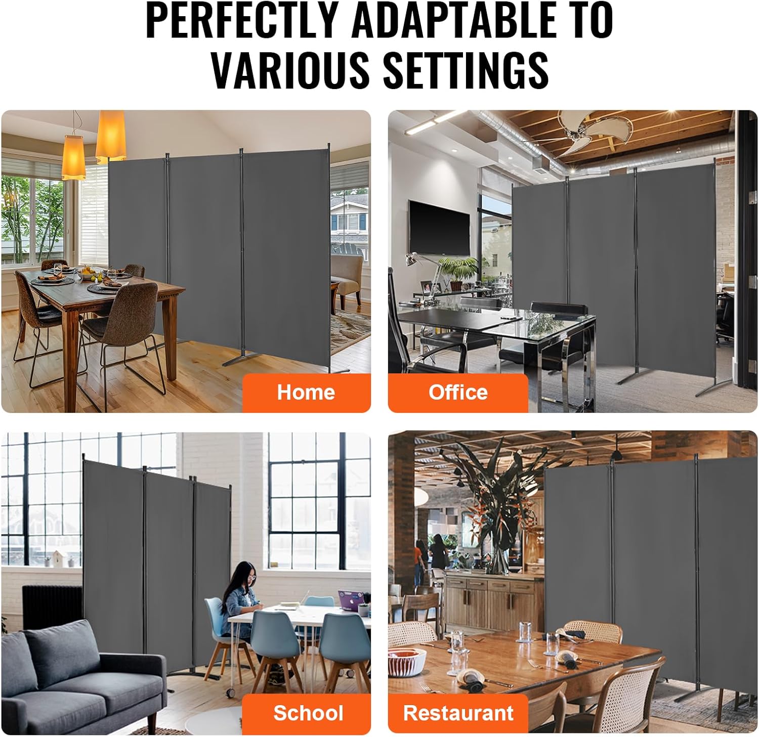 VEVOR Room Dividers, 3 Panel Room Divider, Folding Privacy Screen and Portable Partition Divider for Room Separation, Freestanding Room Partitions for Office, Bedroom, Study, Grey