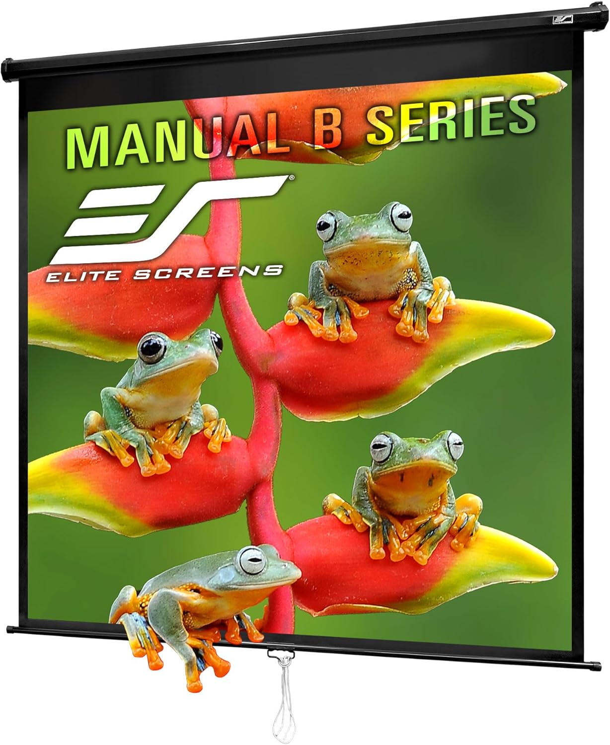 Elite Screens Manual B 125-INCH Manual Pull Down Projector Screen 1:1 Diag 4K 8K 3D HD Home Movie Theater Slow Retract Mechanism, M125S