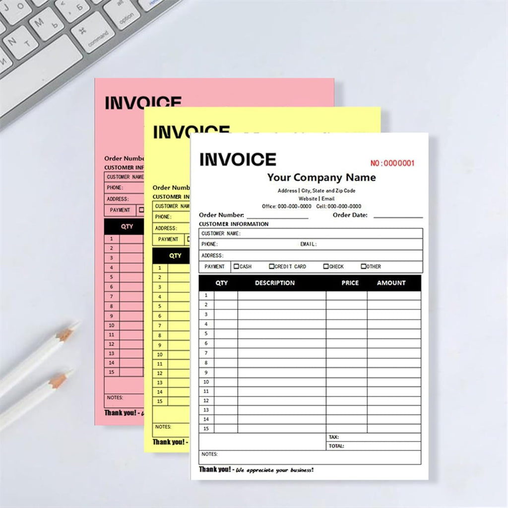 Custom Invoice Book in 3-Part /2-Part Receipt Book with Carbon Copies Personalized Carbonless Service Invoice Form Books Sales Order Book with Company Name Logo Address,E-Invoice Book