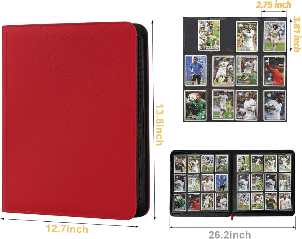 Trading Card Binder 12 Pocket, GERMUN PU Cover Card Binder for 720 Cards, Premium Trading Card Holder Folders, Double Sided Pocket Card Album for MTG, TCG (Red)