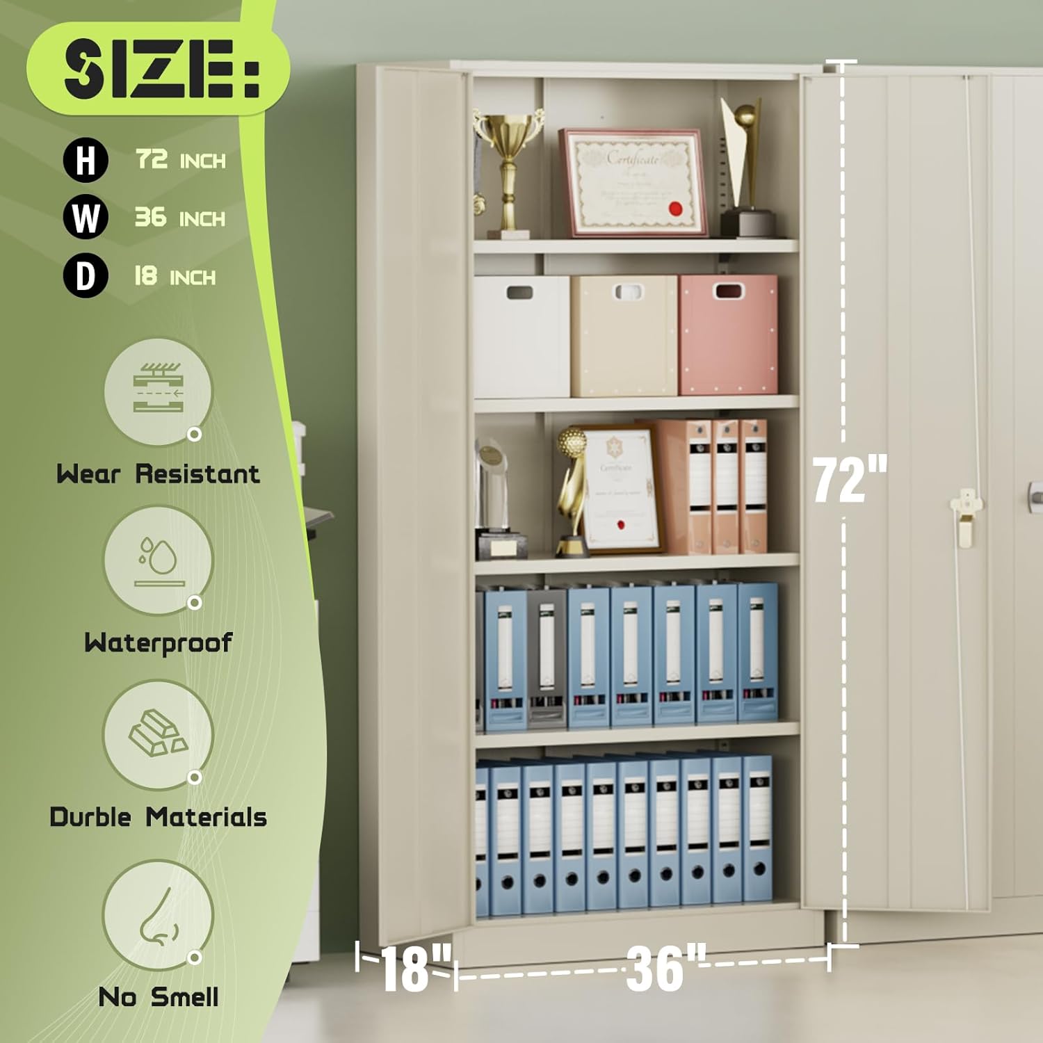 SUNCROWN 72" Metal Storage Cabinet - Heavy-Duty Metal Garage Cabinet with 4 Adjustable Shelves & 2 Doors for Tools, Office, Home, Workshop,Warm Grey