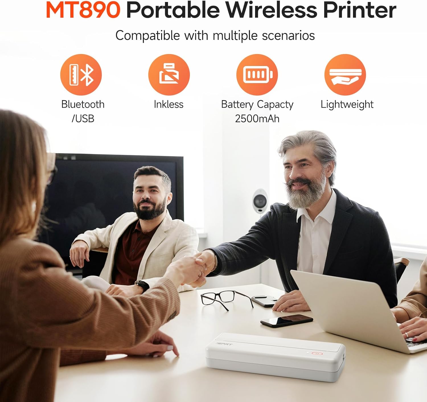 iDPRT MT890 Series Portable Thermal Printer, Suitable for Paper Rolls (White)