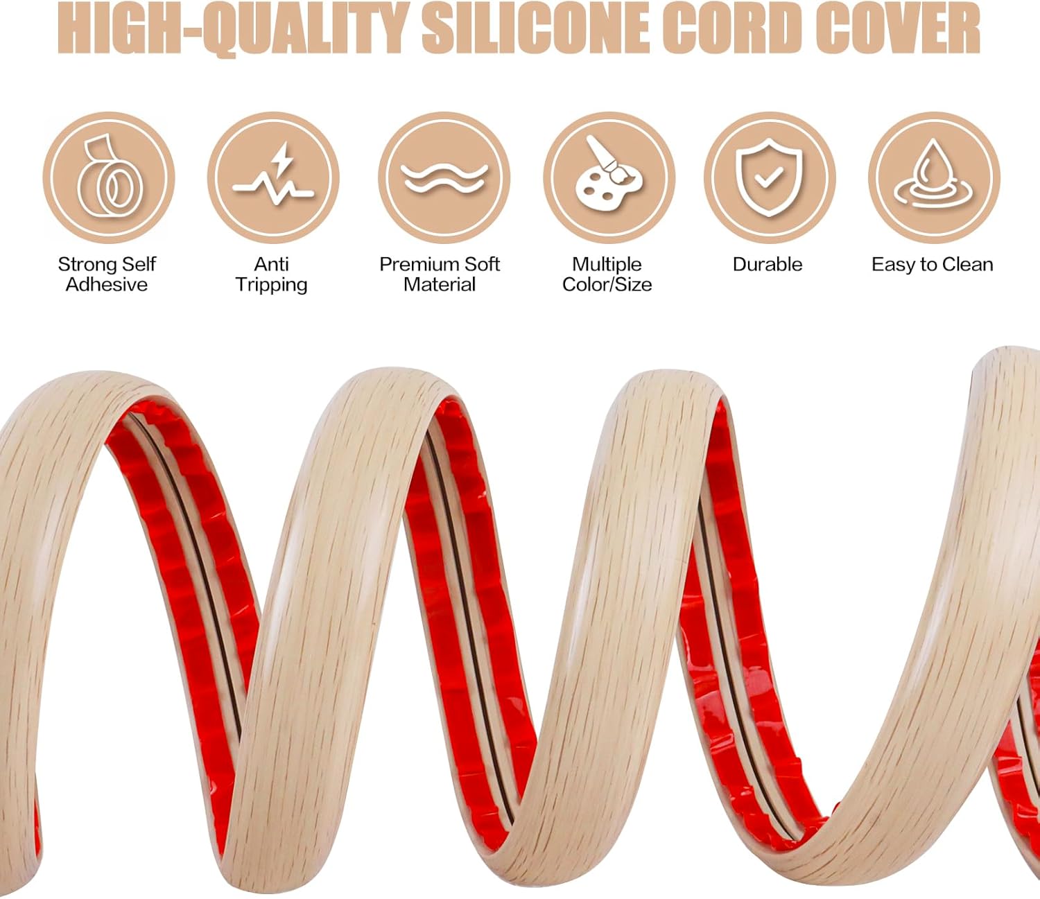 Floor Cord Cover Self Adhesive Cord Hider,10FT Cable Management, Extension Strip Protector for Wires, Prevent Cable Trips for Offices, Gyms, Exhibitions Cavity:0.39"(W) x 0.27"(H) Yellow Wood