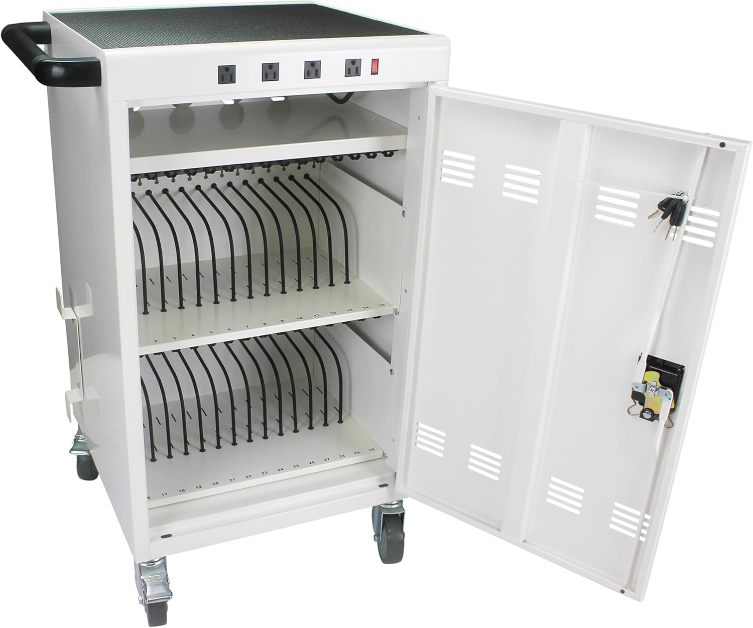 35-Device Mobile Charging Cabinet, Lockable, Up to 16.3" Screen, Tablet Laptops & Chromebooks, White