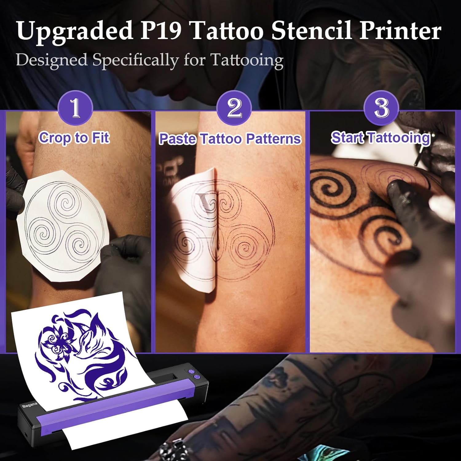 Bagana Tattoo Stencil Printer, Bluetooth Thermal Wireless Portable Temporary Tattoo Transfer Printer Machine Kit Compatible with Tablet,Smartphone & PC