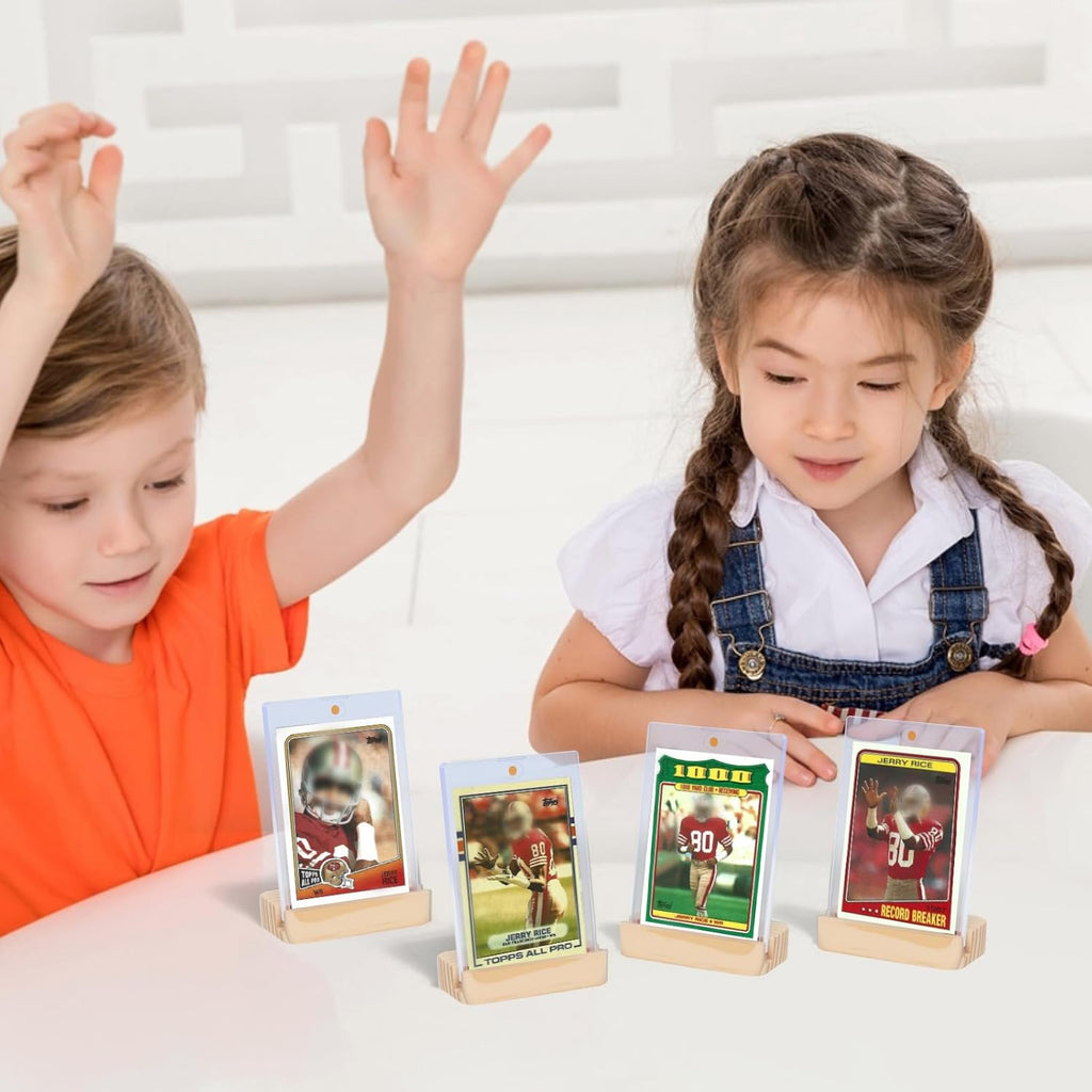 Magnetic Card Holder for Trading Card - Baseball Card Display Protector with Wooden Card Stand, 35pt Acrylic Hard Card Sleeves Case, Card Display Stand for PSA Slabs Trading Cards and Sports Cards