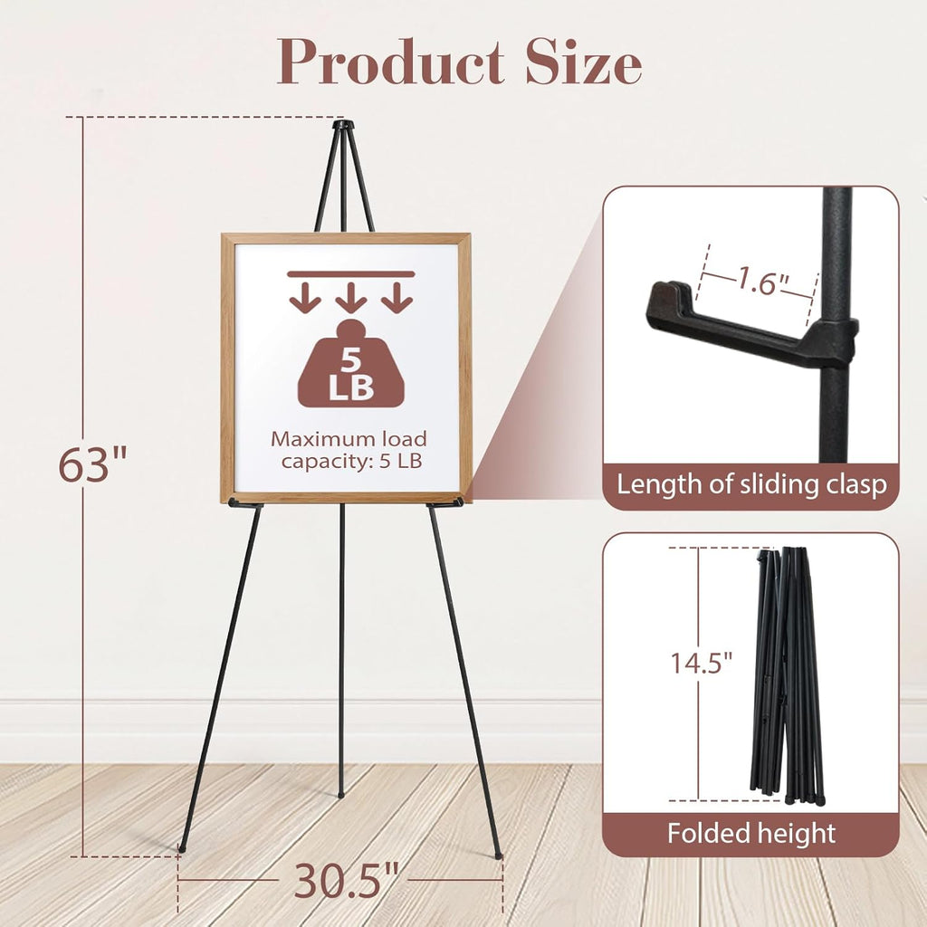 AZEAM 6 Pack 63" Easel Stand for Sign, Portable Easel for Painting, Foldable Black Metal Easel Display Stand Poster Holder Adjustable Sign Stand for Display Wedding Arts Poster