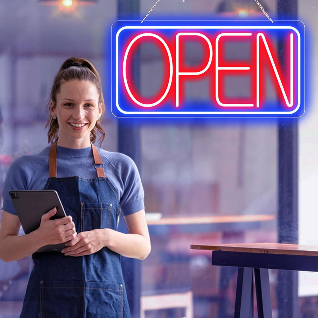 22" X 11" Led Neon Open Signs for Business Ultra Bright Plug In Electric Light Up Large Open Signs with ON/OFF Switch and 12V/2A AC Adapter for Storefront Window Bar Salon Coffee Stores (Horizontal)