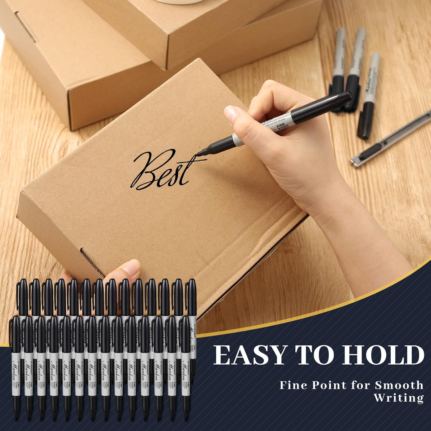 Thenshop 60 Pack Permanent Markers Bulk Black Permanent Marker Set Fine Point Pens Work on Wood, Metal, Stone, Glass