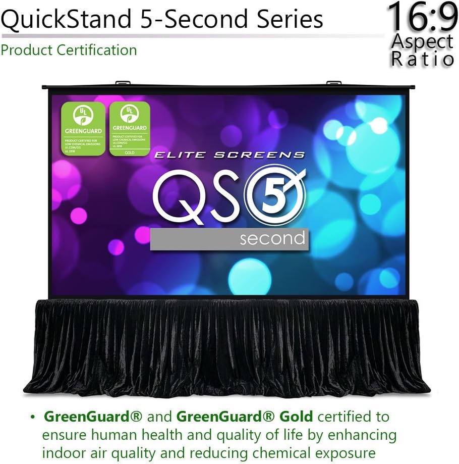 Elite Screens QuickStand 5-Second Series, 150-Inch 16:9, Manual Pull Up Projector Screen, Movie Home Theater 8K / 4K Ultra HD 3D Ready, QS150HD