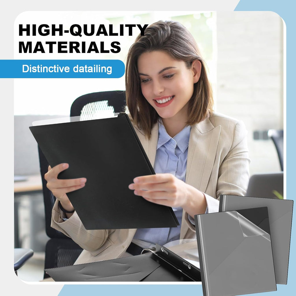 Teling 24 Pcs Clear Report Cover with 3 Prongs, Plastic Report Presentation Folders 90 Sheet Capacity Resume Document Covers for School Office(Black)