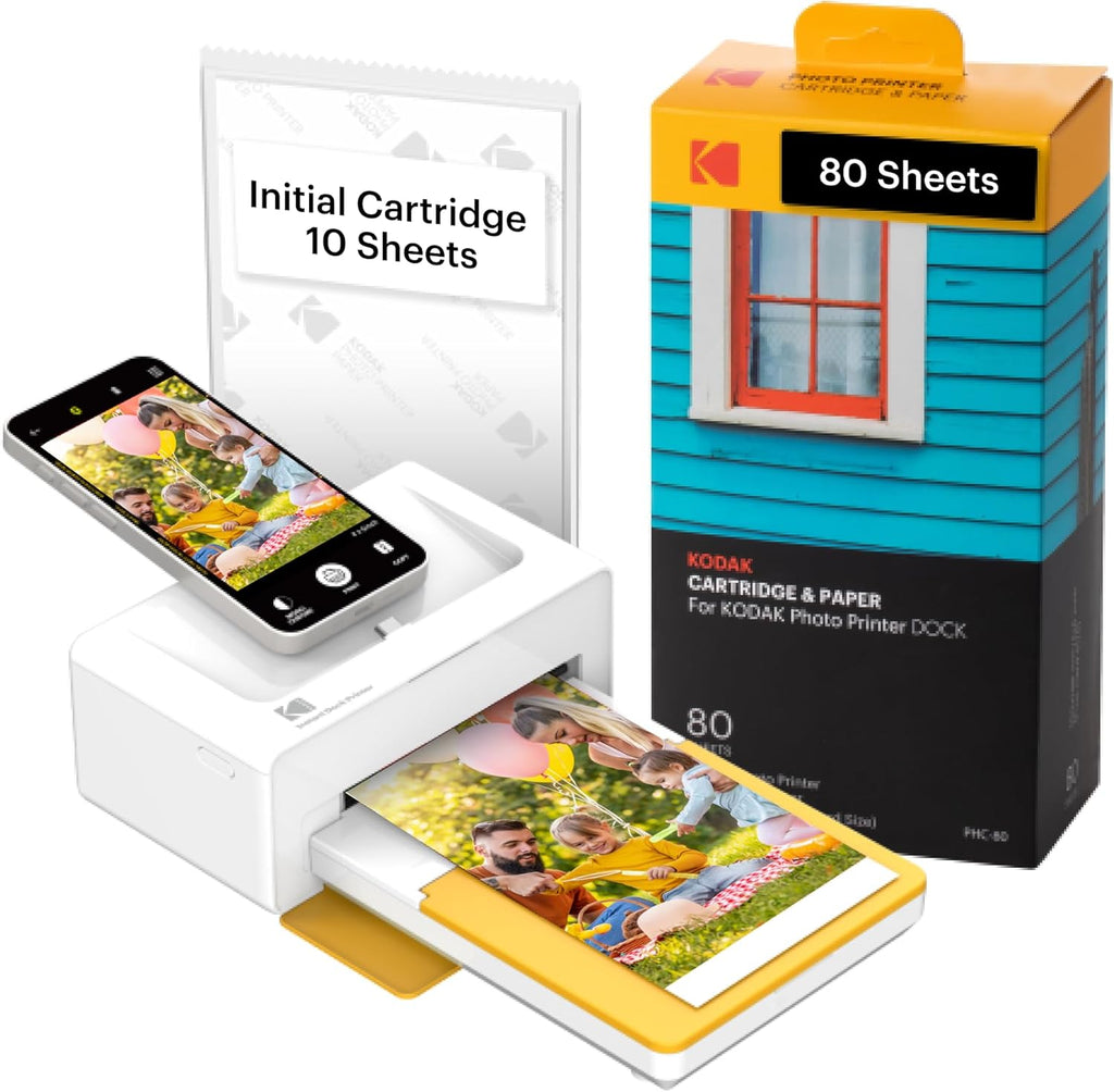 KODAK Dock Plus 4PASS Instant Photo Printer, 4x6 inches, 90 Sheets Bundle