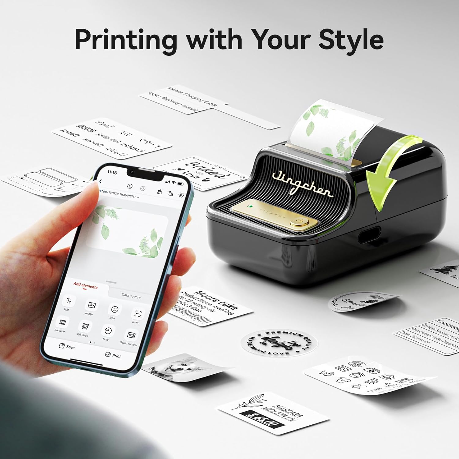 NIIMBOT B21 Label Maker, Portable Bluetooth Label Printer for Small Business, Sticker Maker with Tape for Gift Barcode, Clothing, Retail, Bakery, Mailing, Candles, Jewelry, Craft Organizing, Black