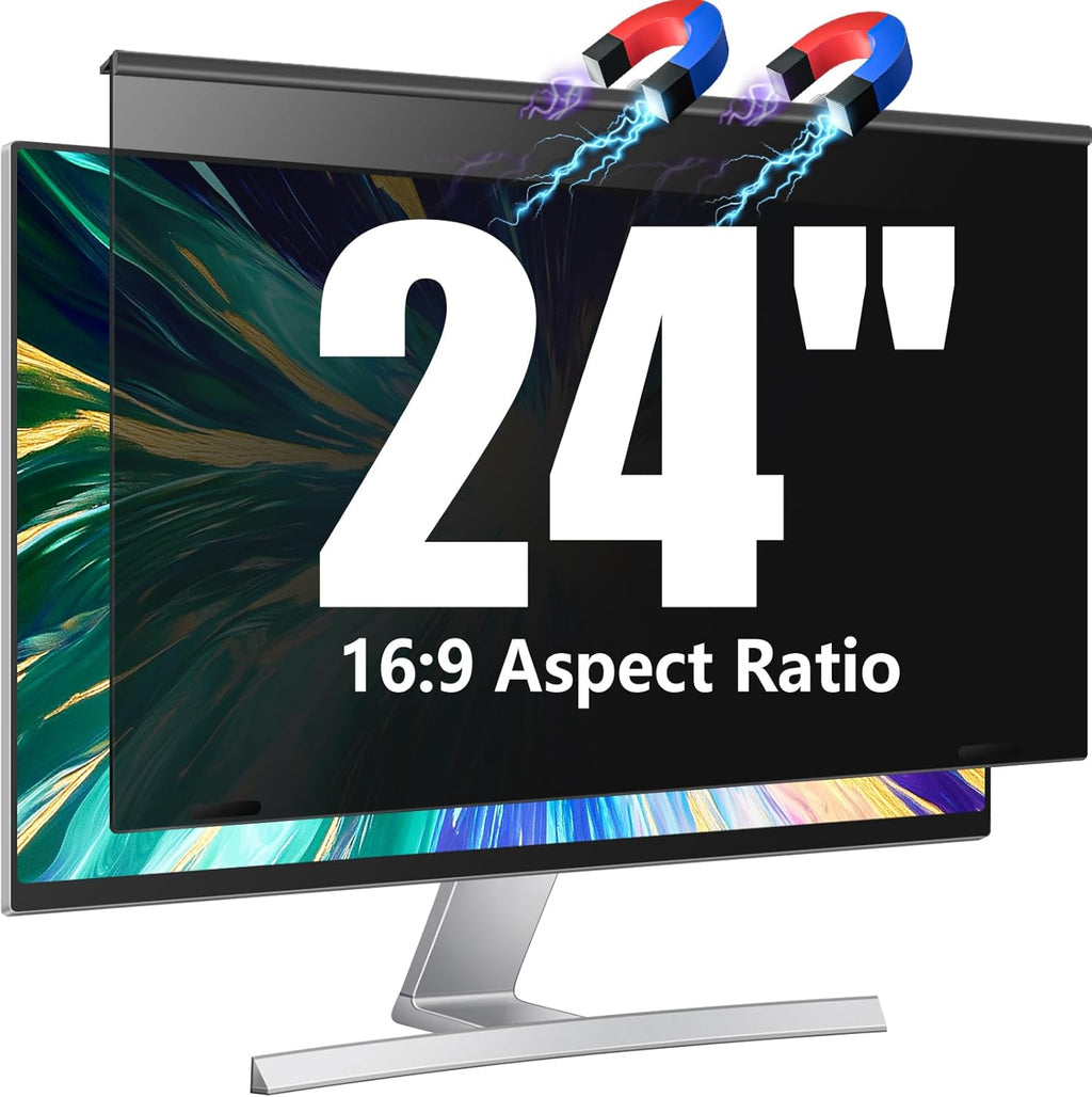 Magnetic Computer Privacy Screen Filter 24 Inch for Frameless Monitor Thin Bezel 16:9 Widescreen, 24in Hanging Removable Anti Blue Light Eye Protection Shield, Anti Spy Protector Panel