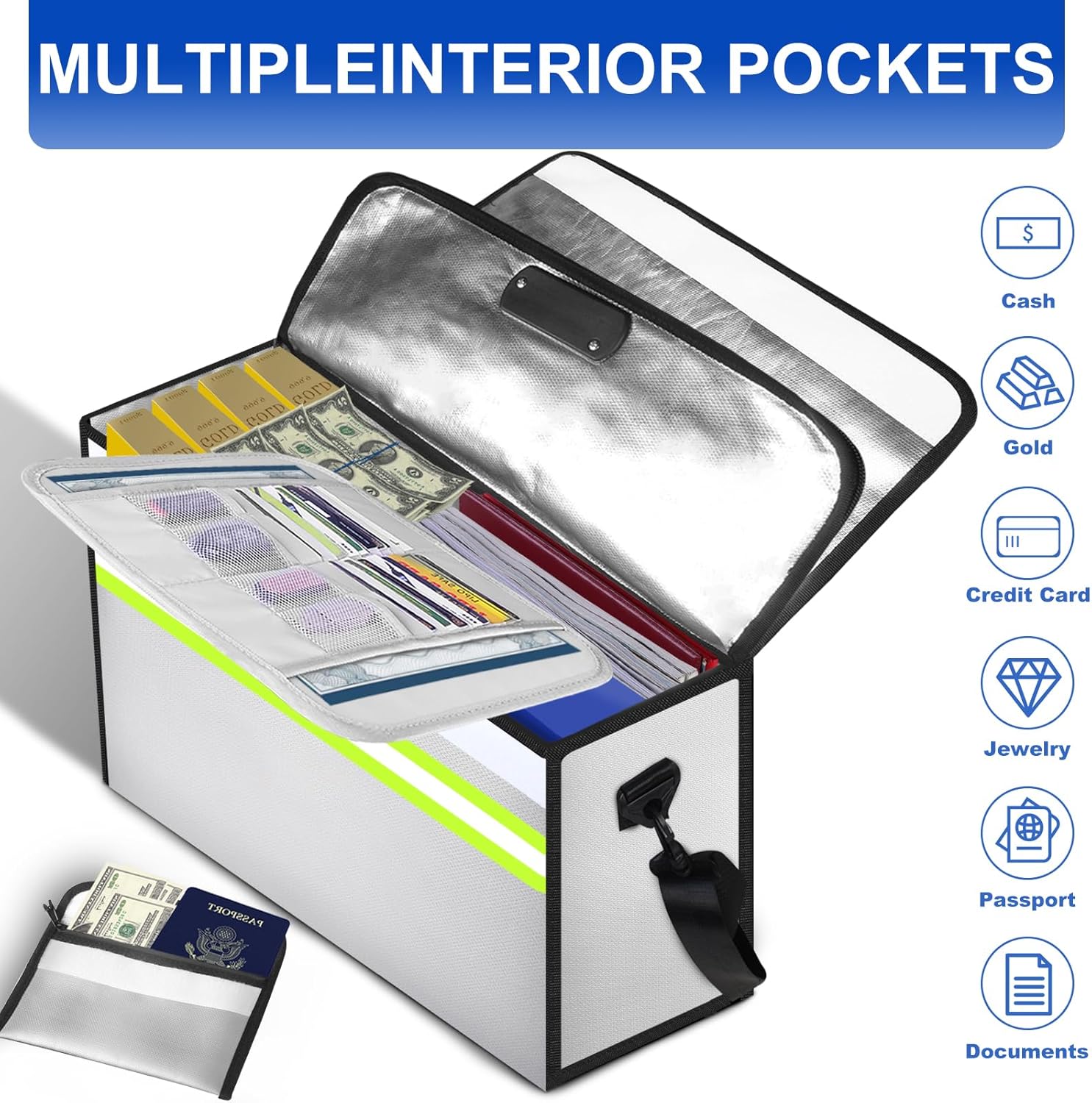 6500°F Large Fireproof Document Organizer with Lock,Upgraded 10 Layers Heat Insulated＆Waterproof Zipper,Removable Folder Layers/Wallet,Portable Home Travel for Documents(16.5x12.4x5.5 inches)