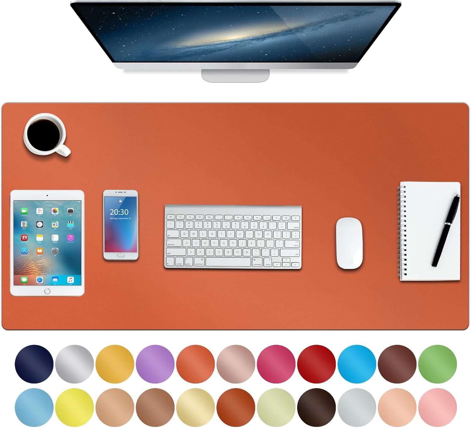 Boutilon Leather Desk Pad Protector,Non-Slip Mouse Pad,Laptop Desk Pad,Office Mouse Mat,Waterproof Leather Desk Blotter,Desk Writing Pad for Office and Home (L-Orange H,35"x 17")