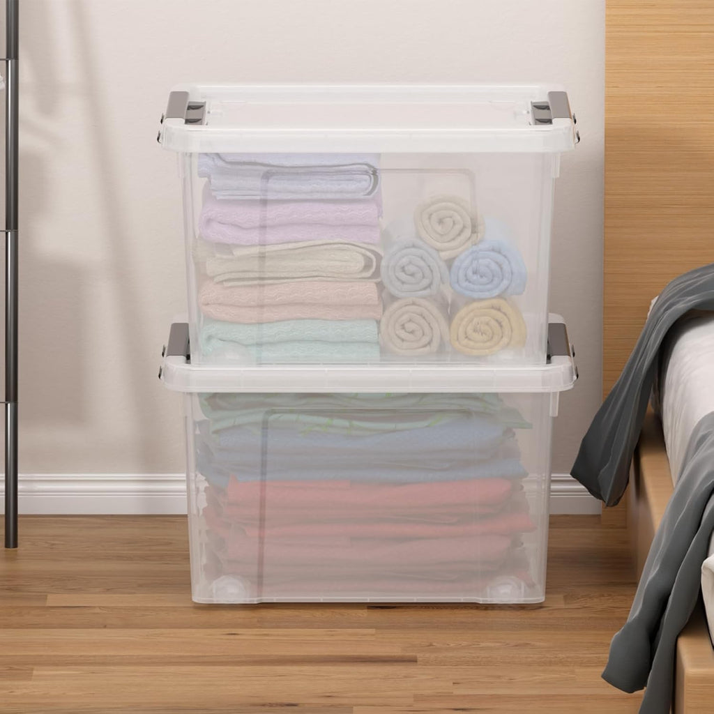 4-Pack 50 Quart Large Clear Storage Box, Plastic Storage Latch Bin