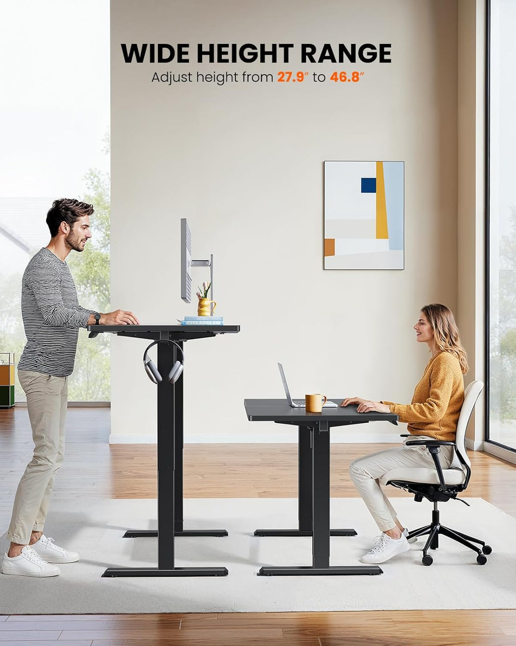 ErGear Electric Standing Desk, 55 x 28 inch Height Adjustable Sit Stand Up Desk, Computer Home Office Desk with 4 Memory Height Buttons, Two Pieces Desktop, Black, EGESD112B
