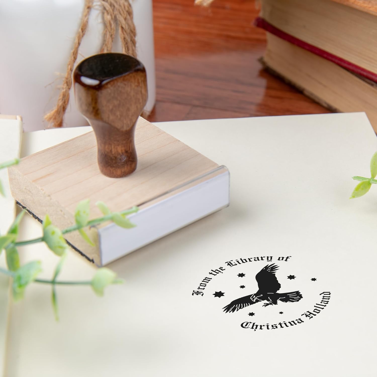 from The Library of Embossers & Stamps for Fantasy Book Readers | Custom Embosser | Custom Stamp | Ex Libris | Elevate Your Fantasy Collection of Stories and Novels (Design 10, Wood Hand Stamp)