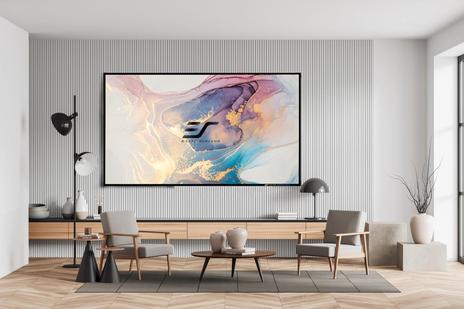 Elite Screens Aeon CineGrey 3D, 100" Fixed Frame CLR/ALR Projector Screen 16:9, Standard Throw Projection, Edge Free Ceiling & Ambient Light Rejecting, Wall-Mounted, for Movie Home Theater, AR100DHD3