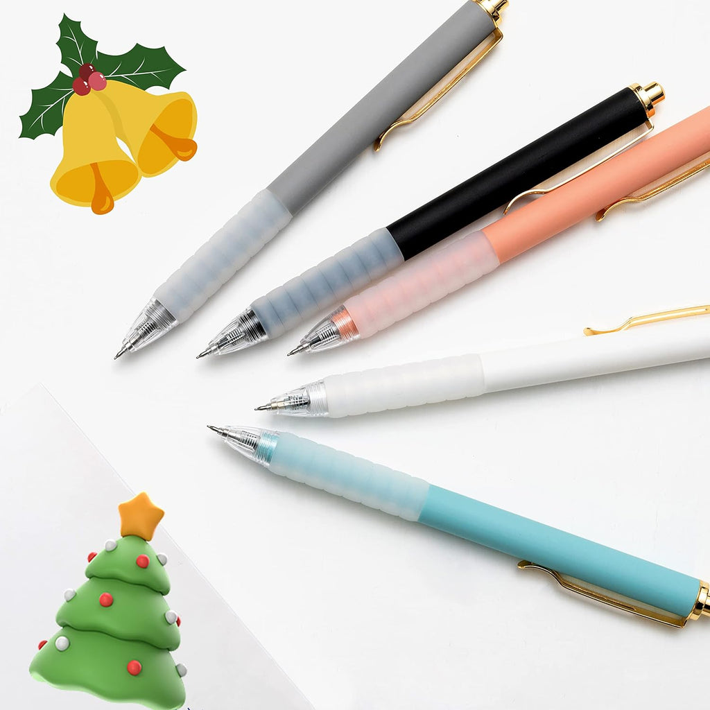 Linbsunne Ballpoint Pens Medium Point 1mm Black Ink Work Pen with Super Soft Grip Ball Point Pen for Men Women Retractable Office Pens (Gold Clip-12 count)