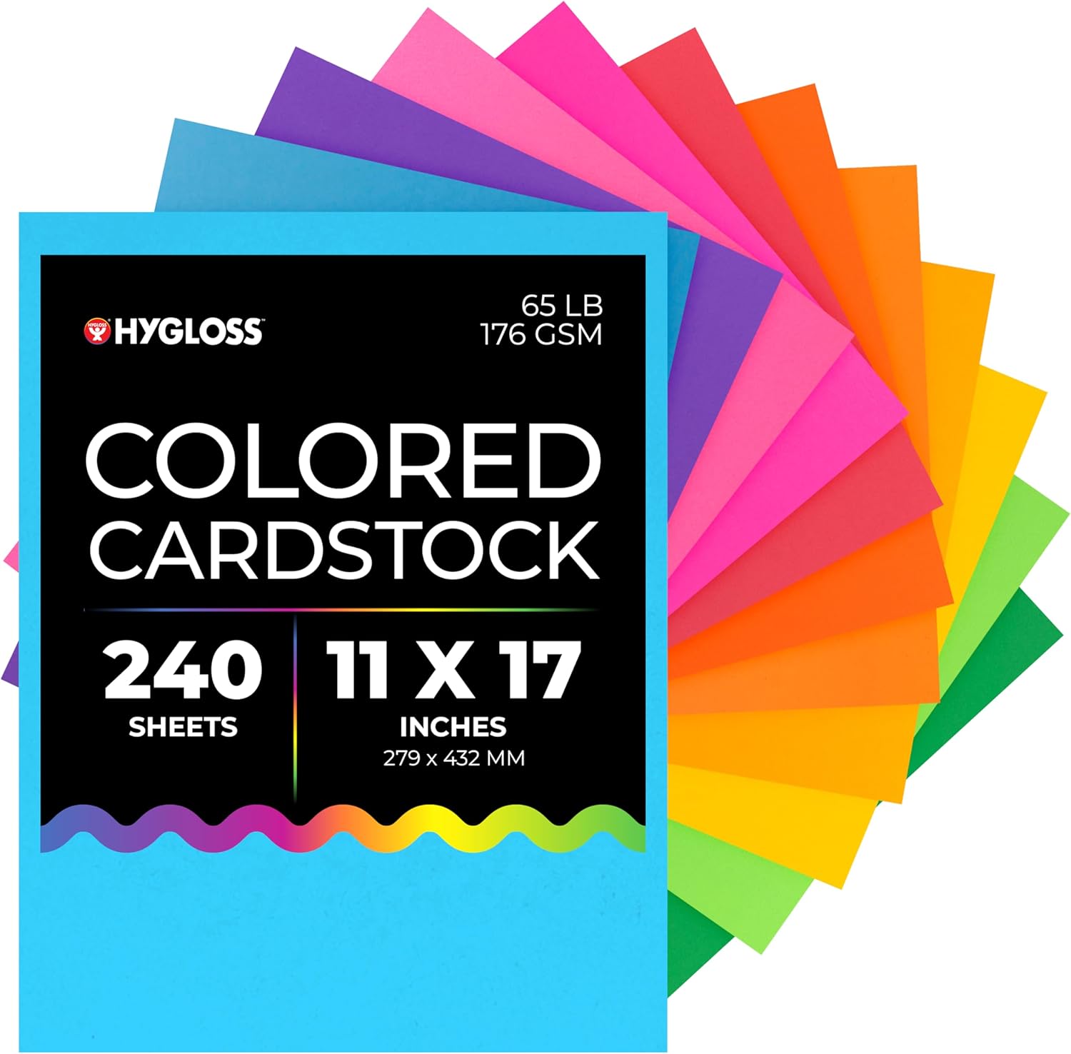 Hygloss Products Bright Colored Cardstock - 240 Sheets - 11x17 Card Stock Paper- 10-12 Bright Colors