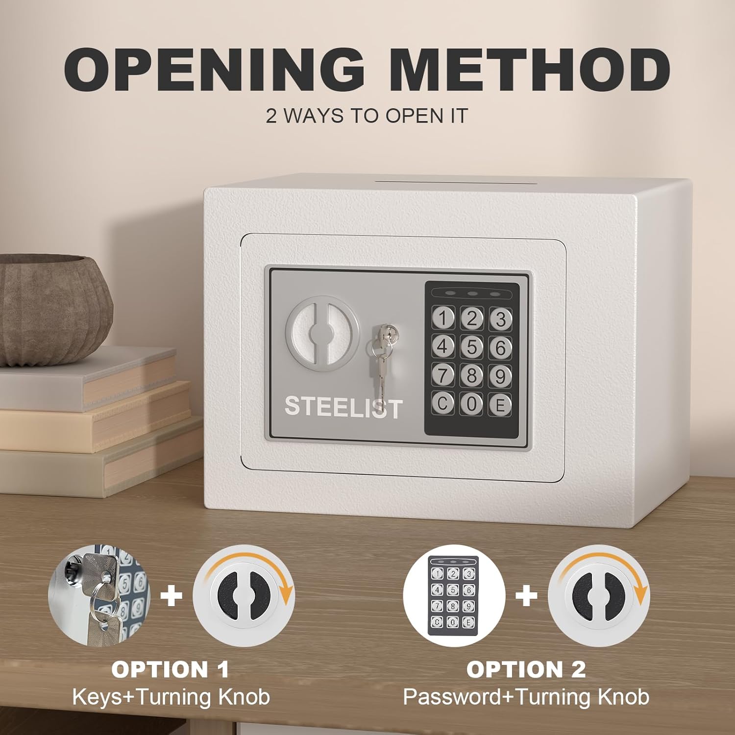 Small Safes for Home, Hotel Fire Safe, 0.23 Cubic Feet Personal Box for Money, Home Safes Water and Fireproof, Fireproof Safe for Cash, Digital Wall Safes for Office, Business