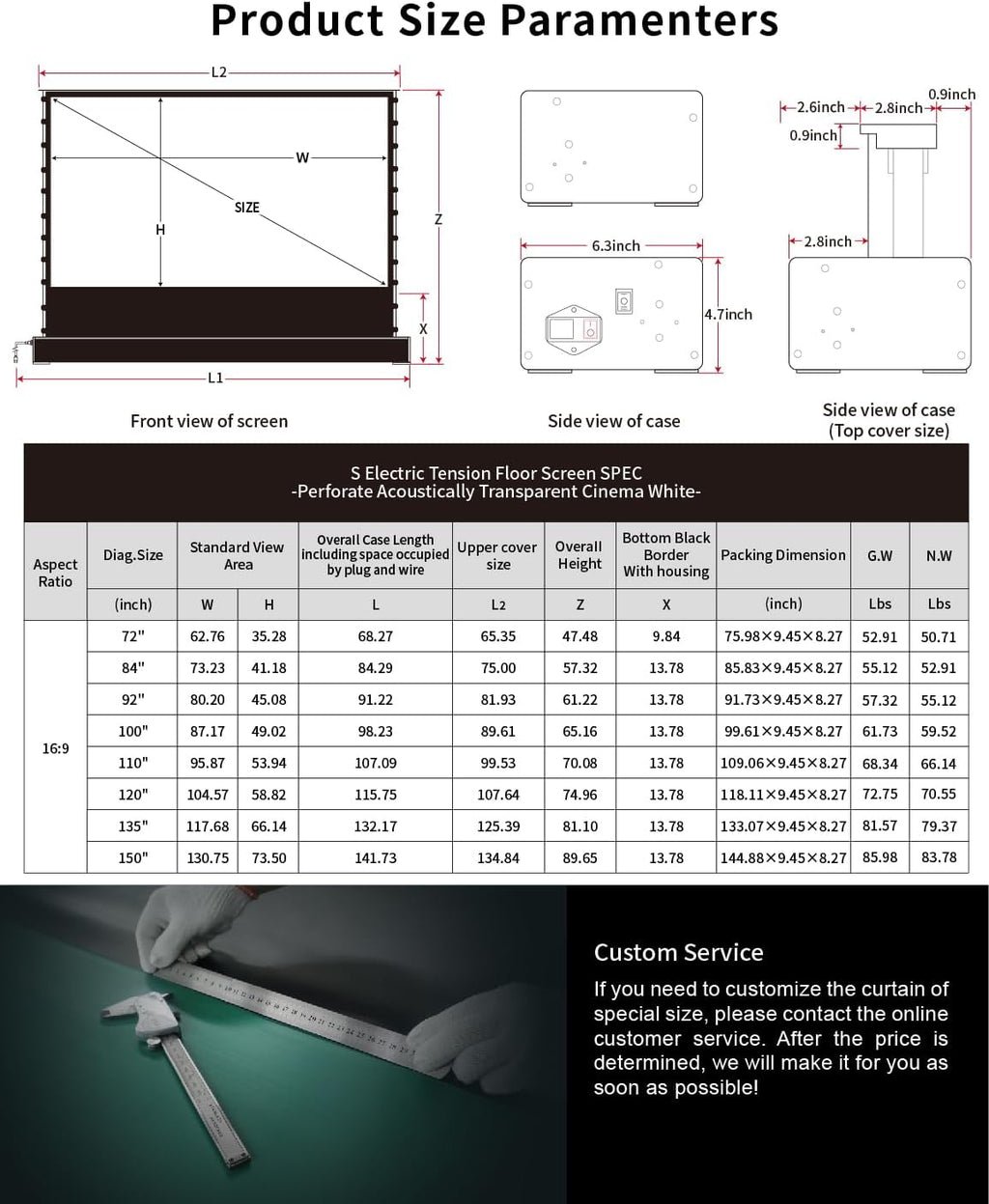 VIVIDSTORM- Projector Screen S 120 Inch Portable Folding Stand Floor Rising Movie Screen Sound Transparent Perforated White Screen Compatible with Ordinary Projector,VWSDSTPW120H