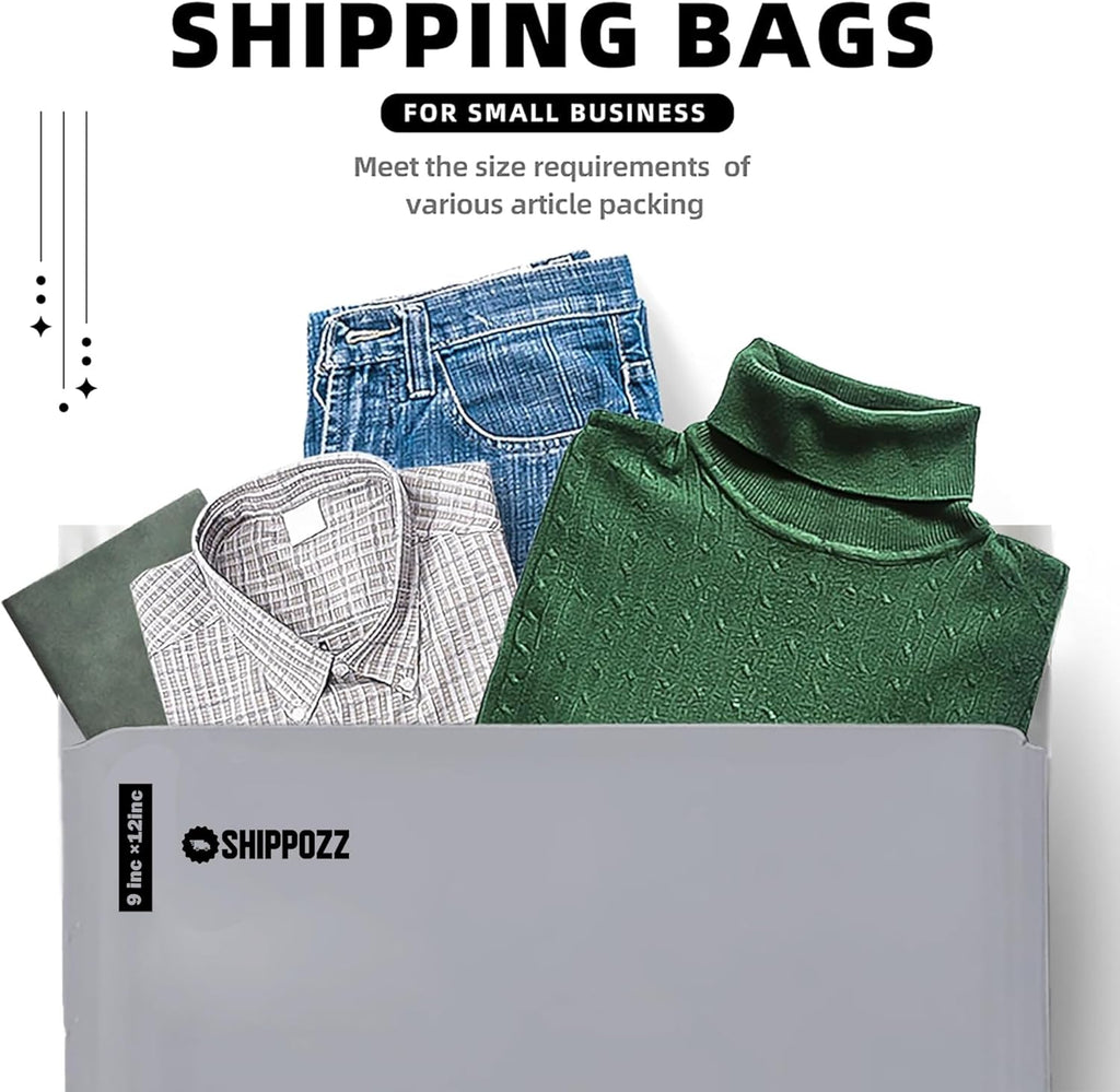 10 x 13 100pcs Shippozz Poly Mailers – Durable Shipping Envelopes with Strong Adhesive Seal, Waterproof and Tear-Resistant Design – Ideal for Clothing, Books, and Accessories