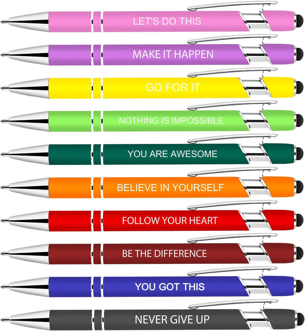 10 Pcs Inspirational Pens Bulk - Motivational Ink Ballpoint Pen with Quotes Stylus Tip Nurse Gifts for School Coworkers Office Supplies Black Ink
