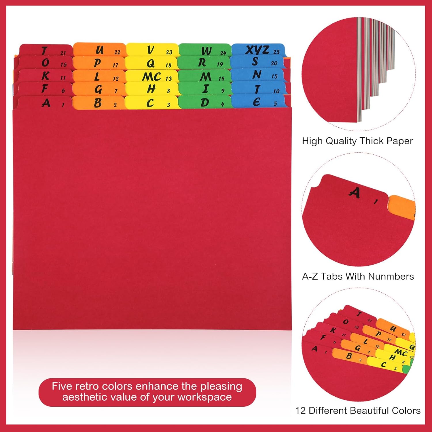 2 Set 50 Pcs Alphabet File Dividers Top Tab File Guides Set, Heavyweight A-z Letter Size Filing Cabinet Dividers 1/5 Cut Tab Desk Organizer for Work School Office