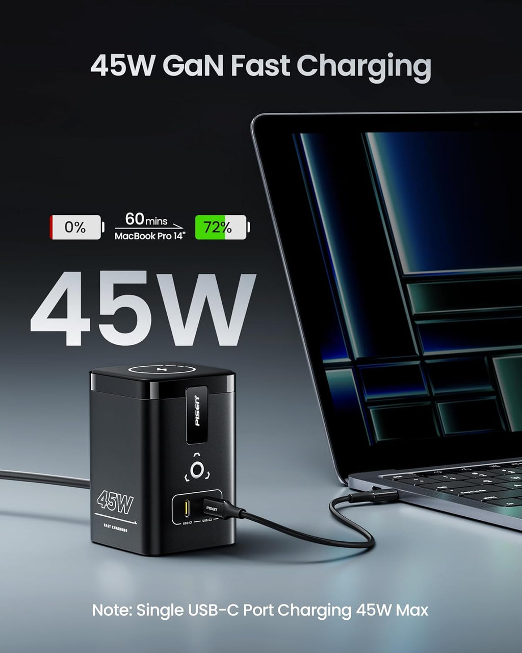PISEN 4-in-1 Mag-Safe Wireless Charger - 45W GaN Charging Station for Multiple Devices, Qi Certified Mag-Safe Stand Magnetic Wireless Charger Fast Charging for iPhone 16/15/14/13/12, Samsung, AirPods
