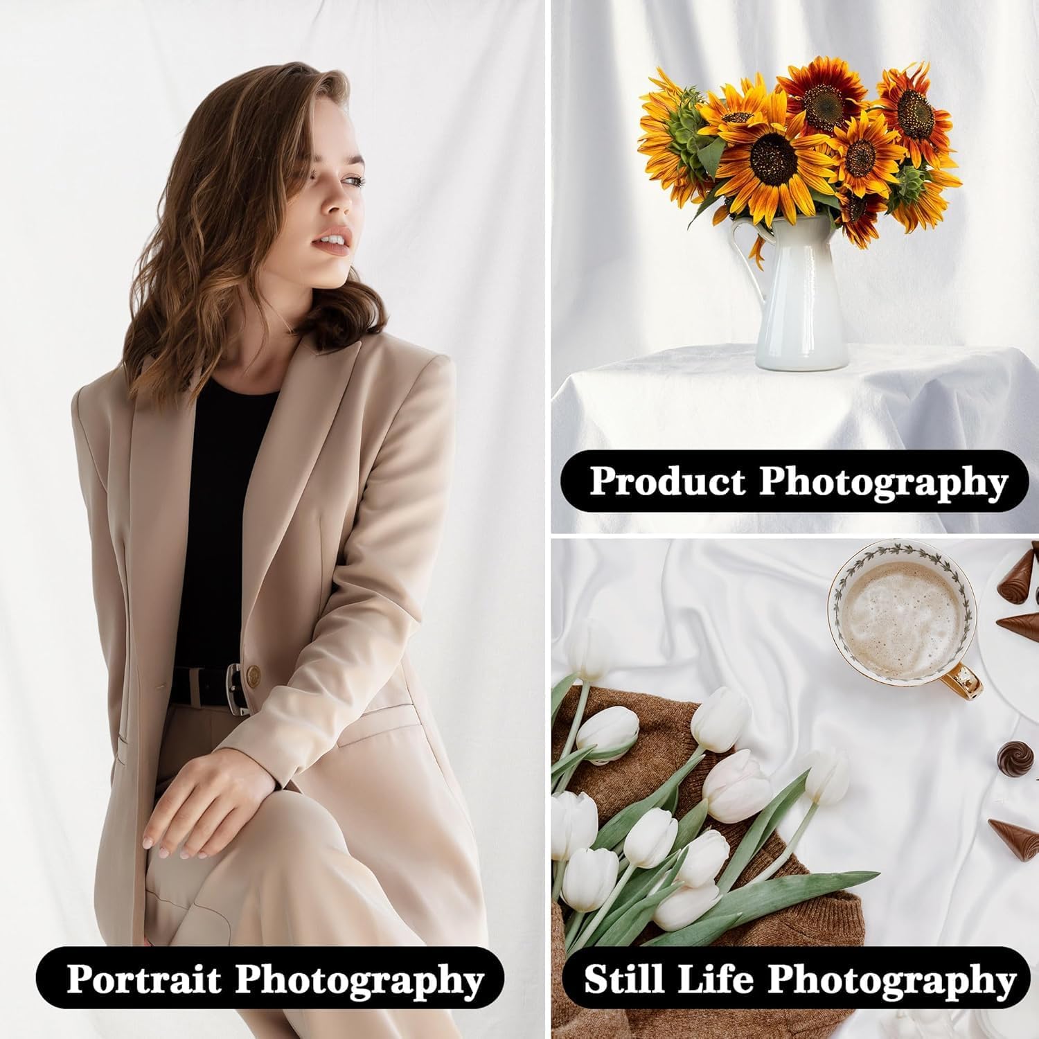 White Backdrop 8x12ft – Professional Photography Backdrop for Photoshoots, Studio & Portraits, Wrinkle-Free, Opaque, Machine Washable Polyester, Non-Fading, Reusable for Photo Background