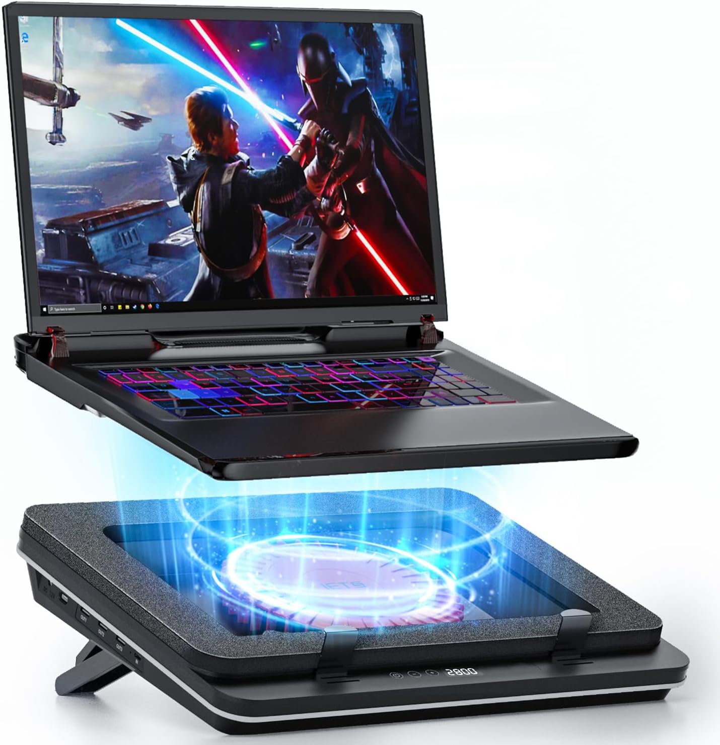 GT600 Laptop Cooling Pad Equipped with Gigantic Turbo-Fan（5.5inch Diameter）,Sealed Foam for Rapid Cooling Gaming Laptop,14.1-19.3 inch Laptop Cooler with 3-Port USB Hub,Dust Filter,Touch Start