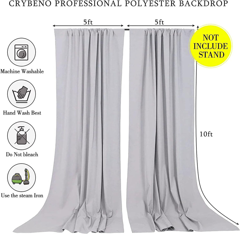 Wedding Backdrop Curtains 2 Panel 5ft x 10ft Grey Polyester Backdrop Drapes for Birthday Party Decoration Ceremony Prom Stage Backdrop Curtain