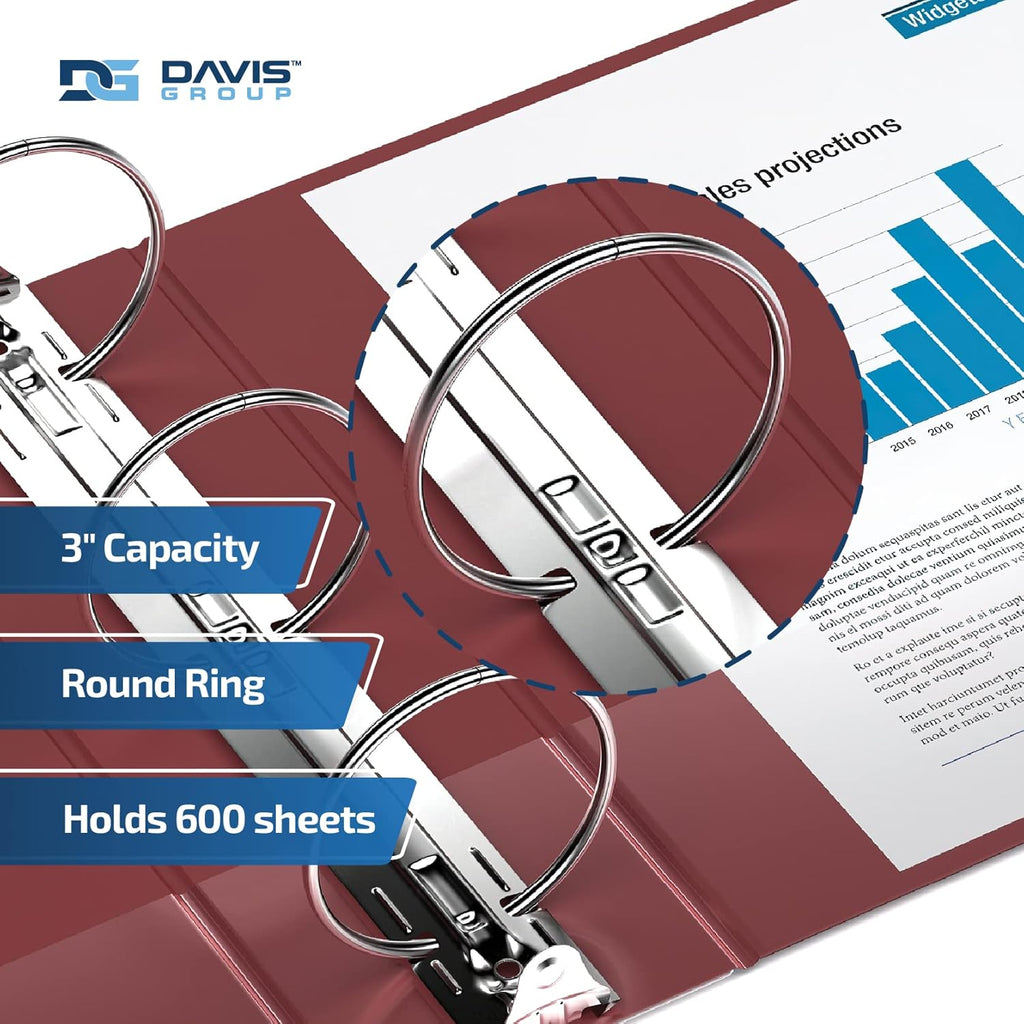 Premium Economy 6-Pack 3-Ring Binders for School or Office, Round-Ring Binders, 3 Inch, Burgundy