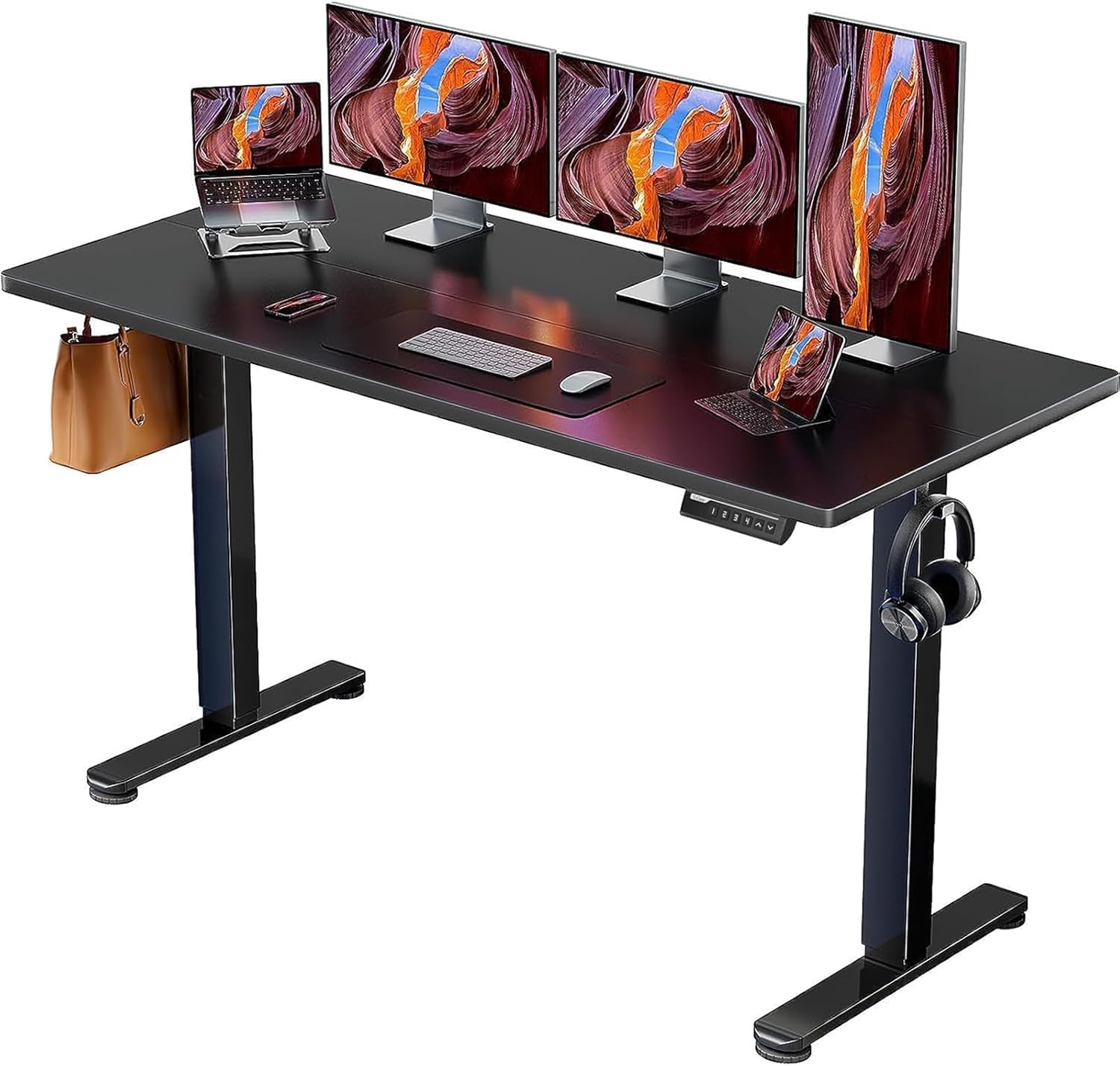 ErGear Height Adjustable Electric Standing Desk, 63 x 27.5 Inches Sit Stand up Desk, Large Memory Computer Home Office Desk with Two-Piece Desktop (Black)