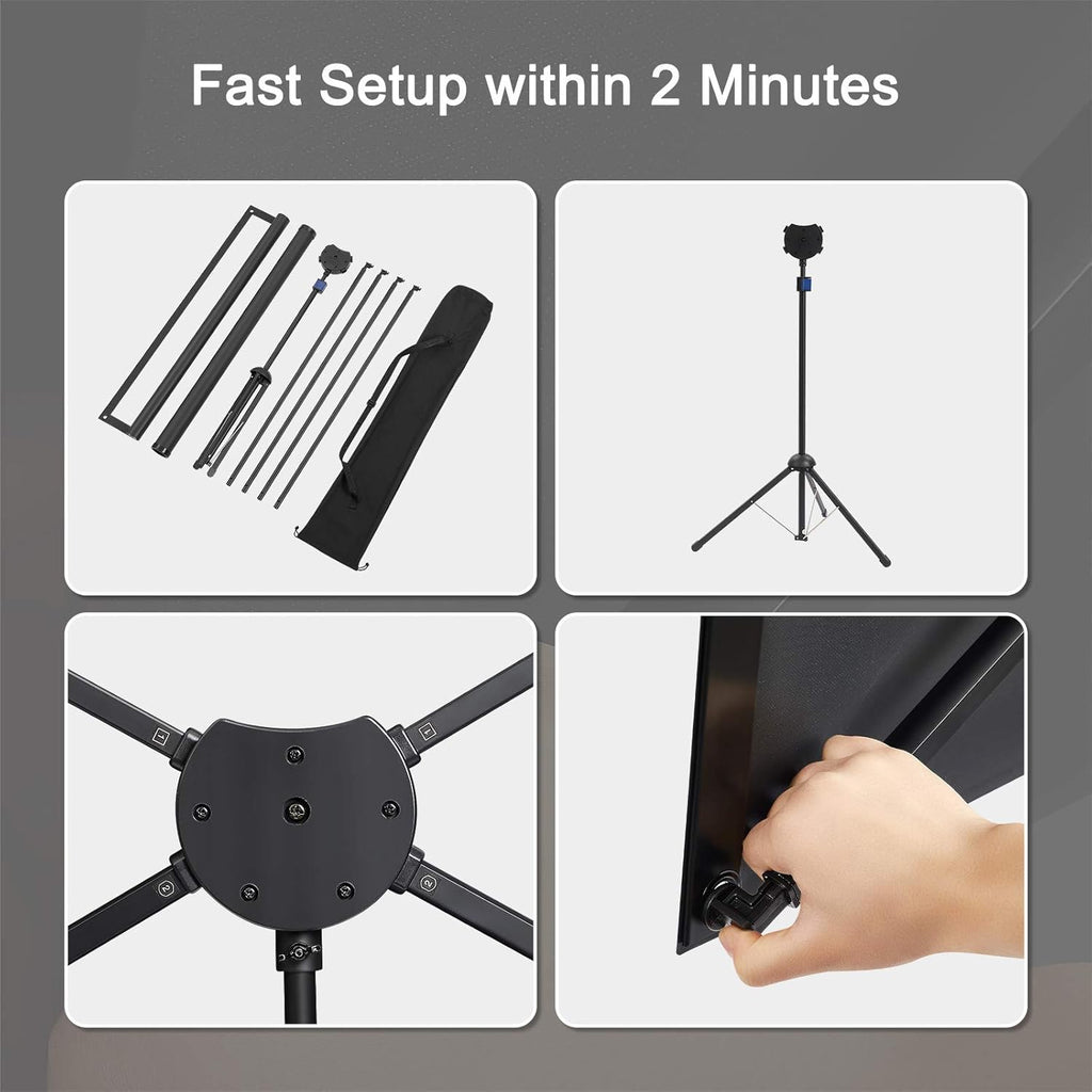 Portable Projector Screen with Stand, Outdoor Movie Screen, 80 Inch 16:9, Light-Weight, Mobile and Compact, Easy Setup and Carrying, Projection Screen with 1.2 Gain Glass Fiber, Idea for Home Cinema.
