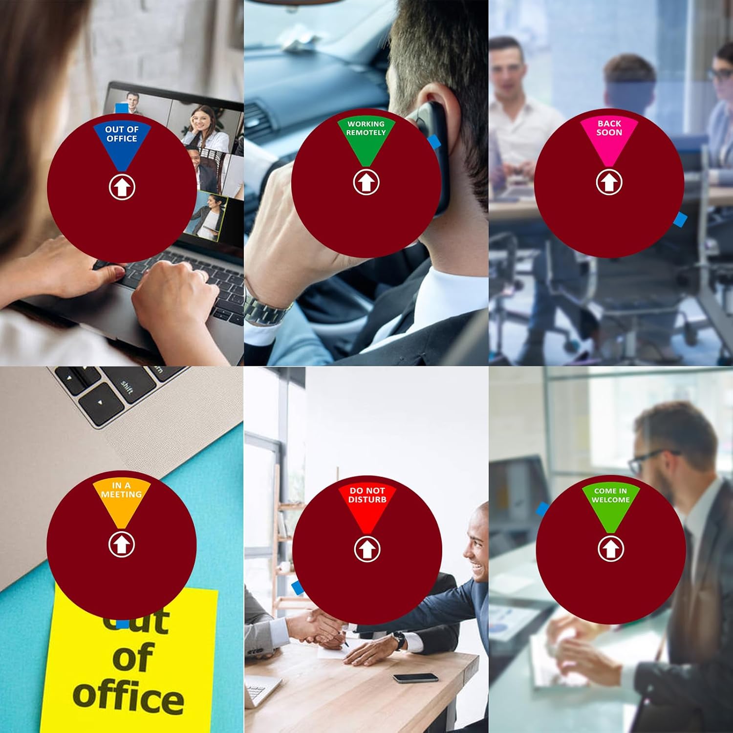 Office Door Sign,Do Not Disturb/Come in Welcome/Out of Office/in a Meeting/Back Soon/Working Remotely Sign, Privacy Door Indicator That Lets Others Know Whether You're Available Or Not (6inch,Brown)