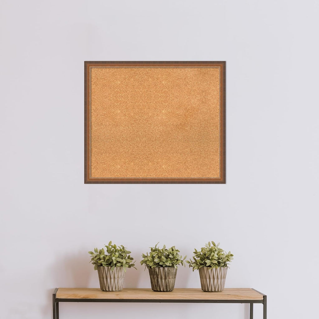 Amanti Art Natural Cork Board for Wall, 26x30 Vision Board with Bronze Frame, Large Corkboard Office Decor for Home Organization, Modern Corkboard Pinboard to Display Items for Home Organization in