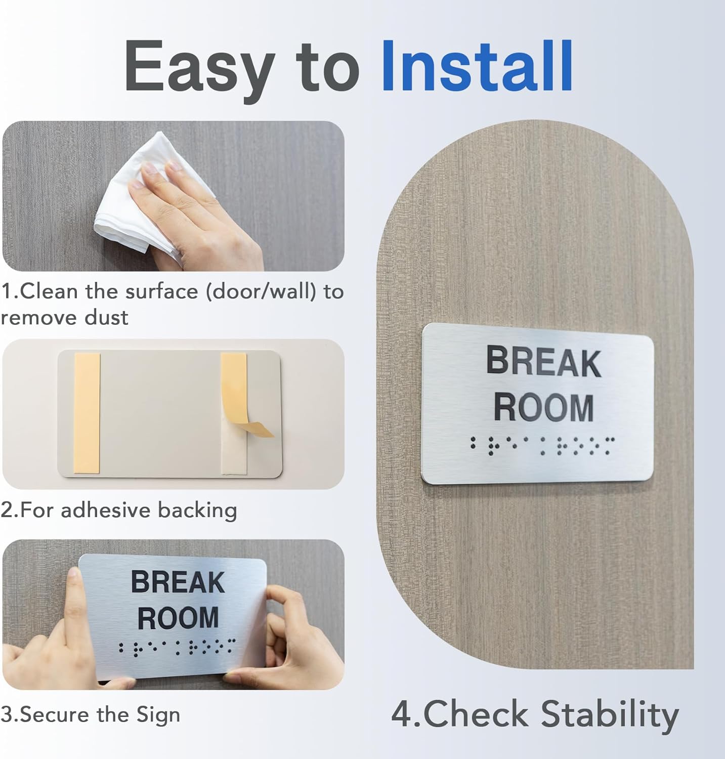 Office Signs with Raised Text & Grade 2 Braille, Brushed Aluminum/Silver Finish Easy Install with Double-Sided Tape, ADA Compliant Office Door Sign