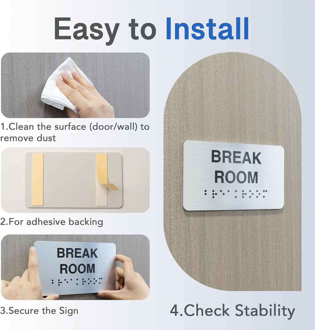 Conference Room Signs with Raised Text & Grade 2 Braille, Brushed Aluminum/Silver Finish Easy Install with Double-Sided Tape, ADA Compliant Conference Room Office Door Sign