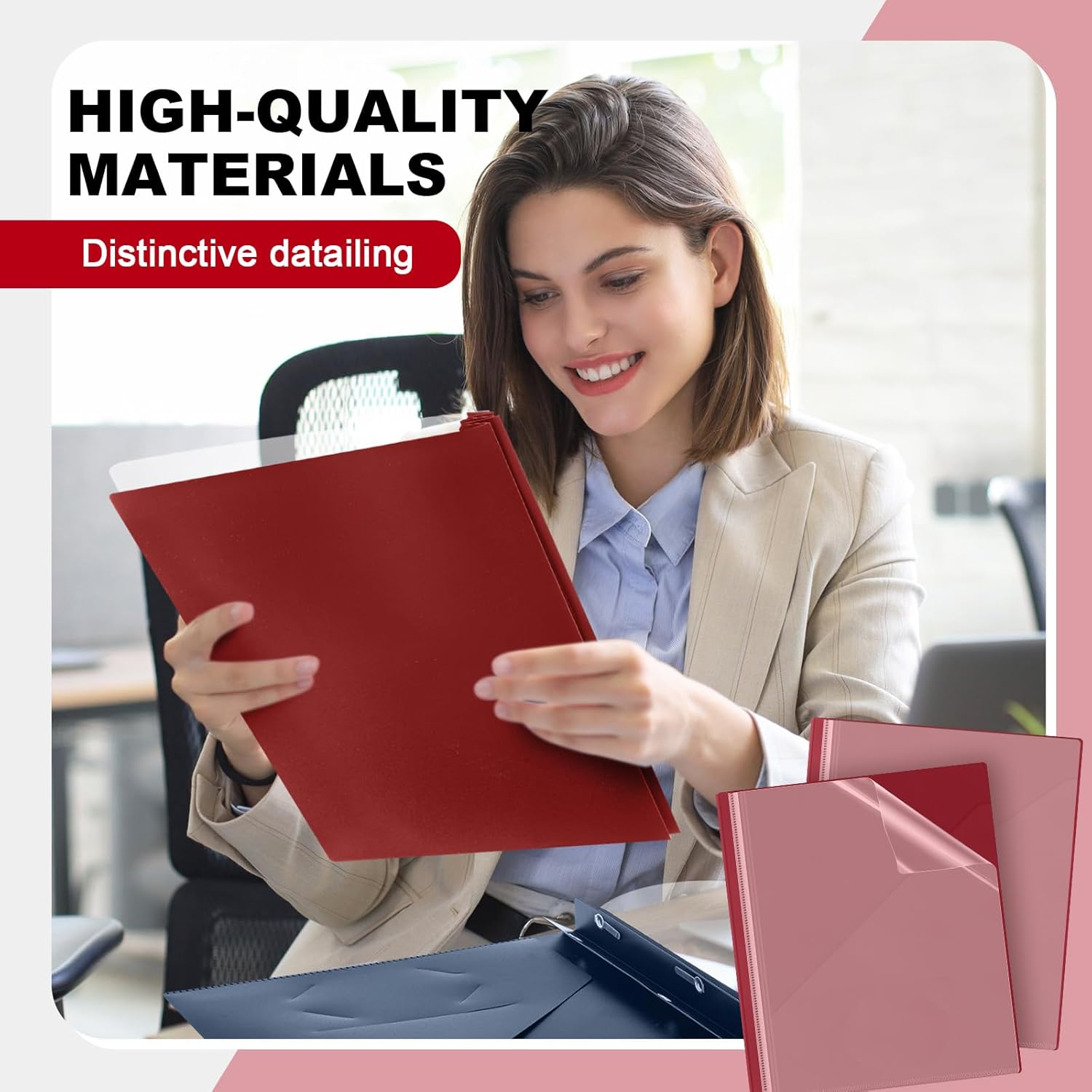 Teling 48 Pack Clear Front Report Covers with 3 Prongs Fasteners, 11.42 x 9.45 Inch Plastic Presentation Folders Bulk, 90 Sheet Capacity, Book File Covers for Office School Business, Red