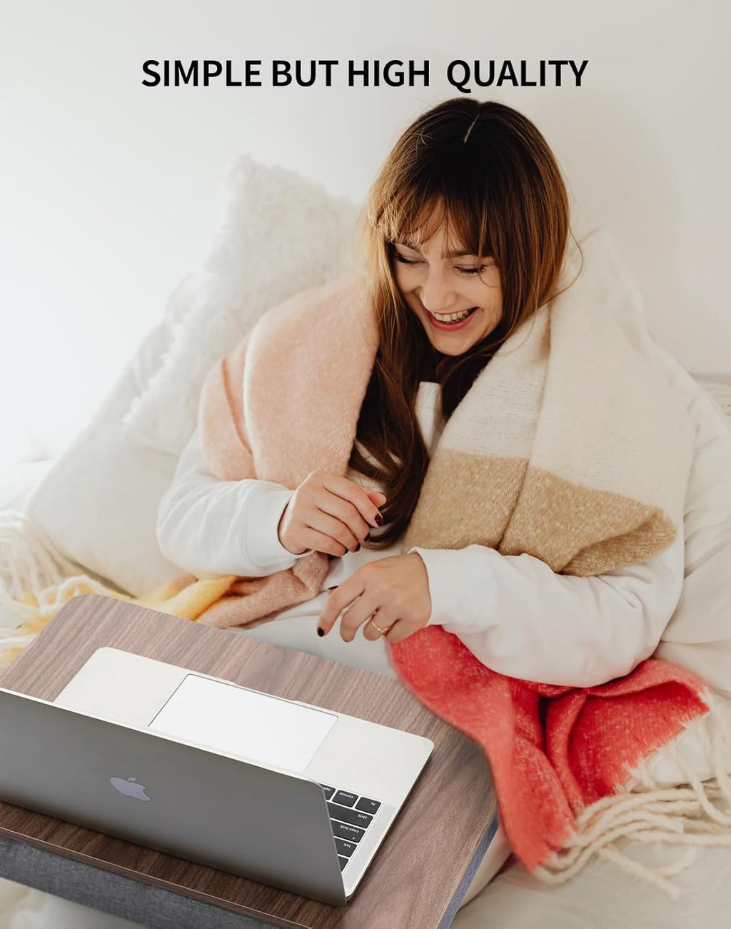 Lap Desk with Pillow Cushion, Portable Laptop Bed Desk, Fits up to 15.6 inch Laptop, Lap Stand for Bed & Couch & Carpet, Book Tablet/Drawing Board - Dark Brown Wood