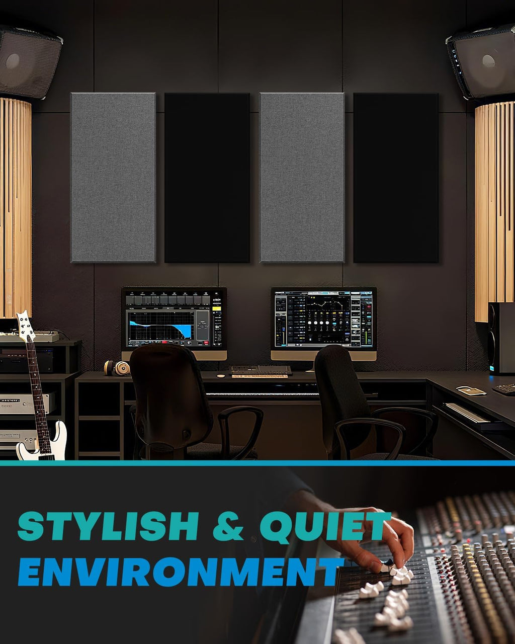 4Pack Fiberglass Acoustic Panels, Self Adhesive Sound Proof Foam Panels for Walls, Sound Dampening Panels for Studios, Office, Home Theater Soundproofing Absorbing Noise Reducing, 23.6x11.8x2.5" Black