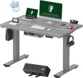 FLEXISPOT EN2 Whole-Piece Standing Desk with Clamp Power Strip, 48 x 30 Electric Stand Up Height Adjustable Desk with Cable Management (Gray Frame + 48" Gray Wood Grain Desktop, 2 Packages)