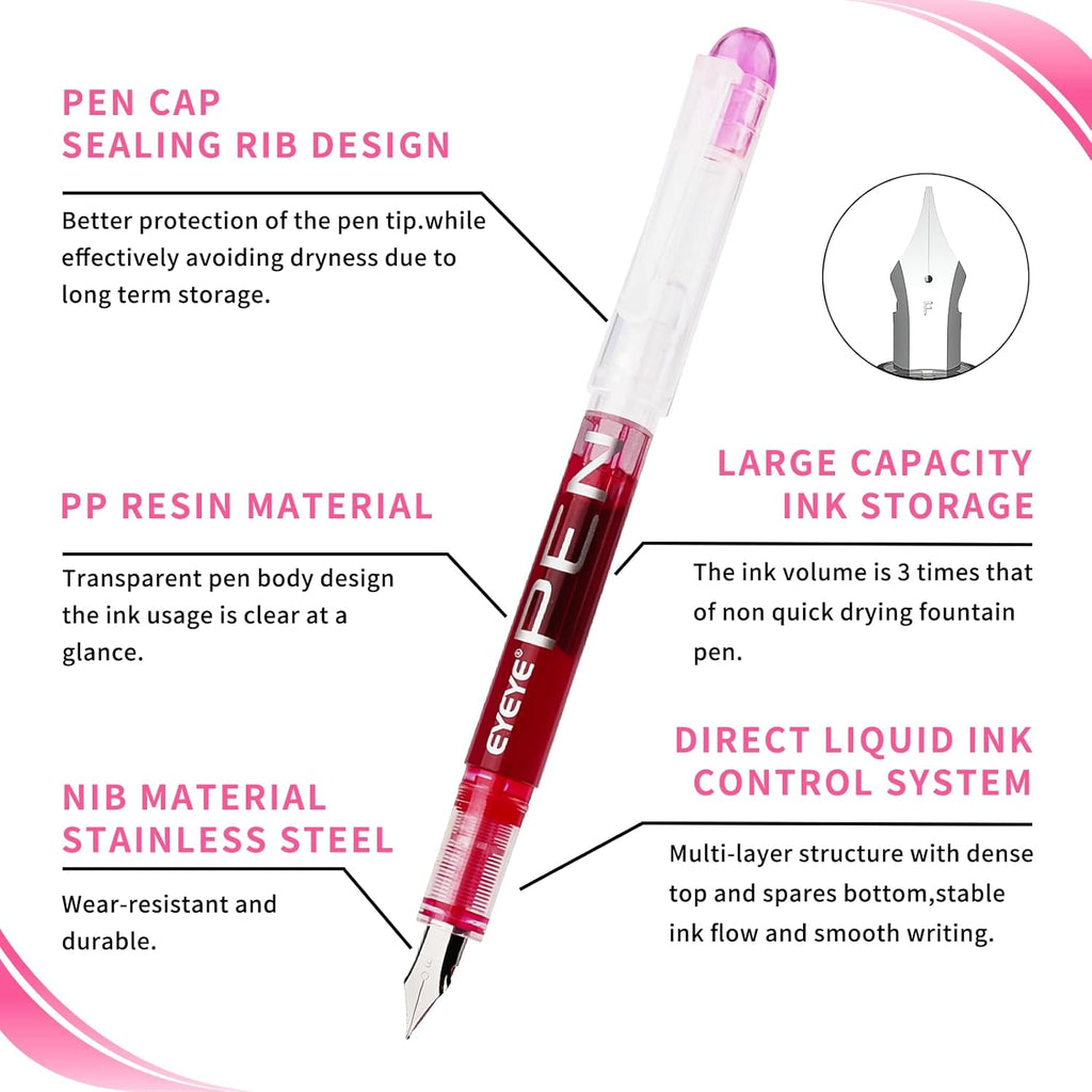 EYEYE Disposable Fountain Pens, 8 Pack Multicolor Fine Point Fountain Pens for Writing, Stainless Steel Nib, Smooth Writing for Calligraphy, Journaling, Drafting, Sketching, Doodling & Gifts
