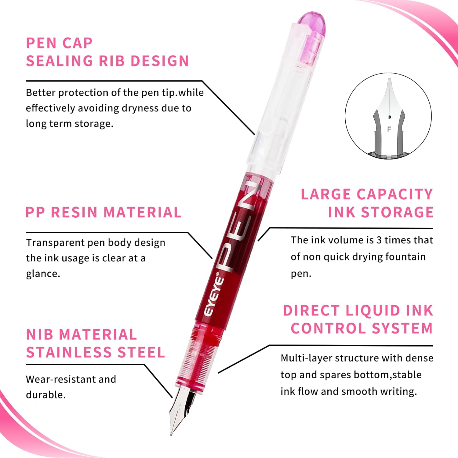 EYEYE Disposable Fountain Pens, 8 Pack Multicolor Fine Point Fountain Pens for Writing, Stainless Steel Nib, Smooth Writing for Calligraphy, Journaling, Drafting, Sketching, Doodling & Gifts