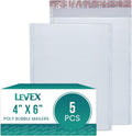 Levex - #0000 4" x 6" [5 Pack] Poly Bubble Mailers, Padded Envelope Mailers, Packing Envelope & Mailing Bags for Shipping