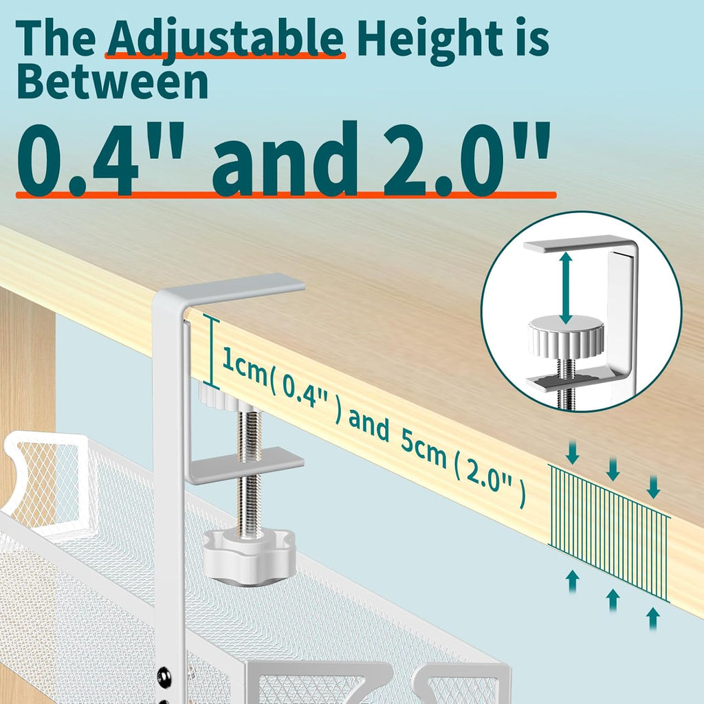 Under Desk Cable Management Tray White, No Drill Desk Cable Management Organizer with Clamp for Desk Wire Management, Desk PC Cord Organizer Accessories & Workspace Organizers for Office, Home(2 Pack)